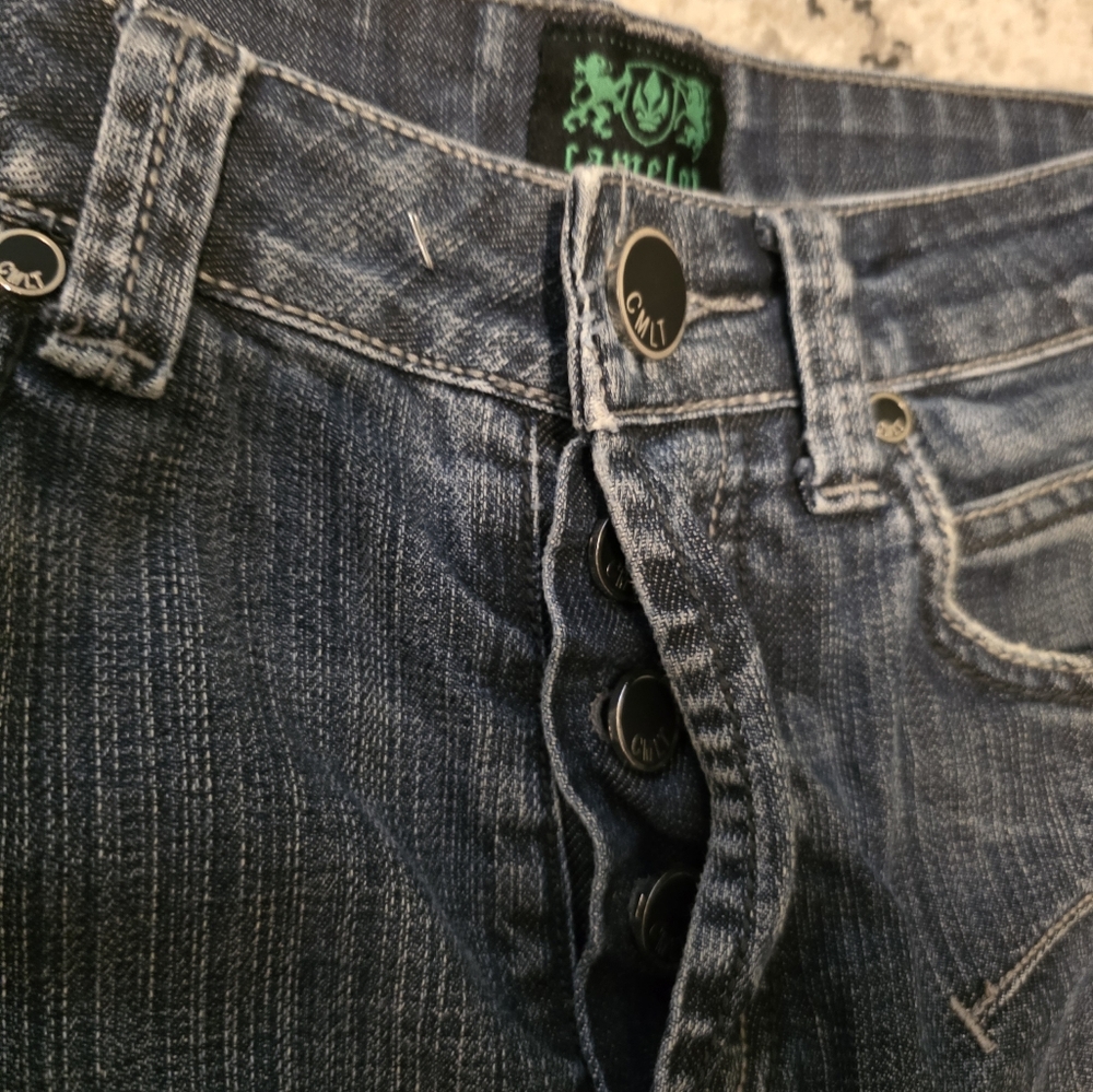 Vintage Y2k Camelot Baggy Crotch Skinny Jeans Mens Size 28 Dark Fade Wash - Picture 10 of 12